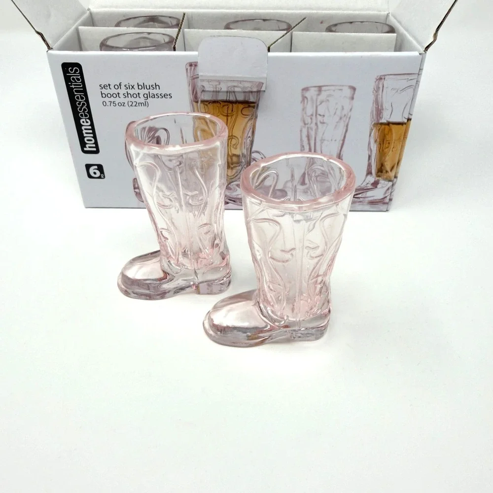 Cowboy Boot Shot Glasses Set of 6 Blush Pink Western Barware